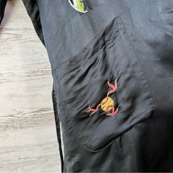 VINTAGE 100% Silk Embroidered Dragon Bird Kimono Robe Unisex - Picture 12 of 16